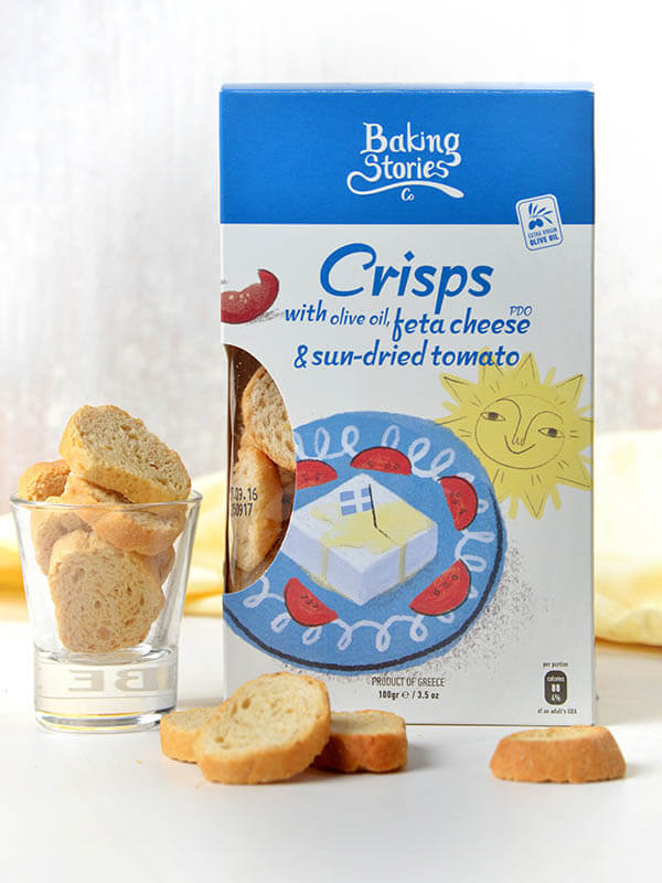 Crisps made of whole grain barley flour and extra virgin olive oil